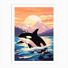 Orca Whale And Mountain At Sunset Art Print