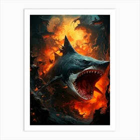 Shark In Flames Art Print