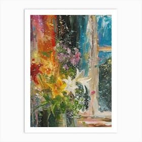 Amayllis Flowers On A Cottage Window 3 Art Print