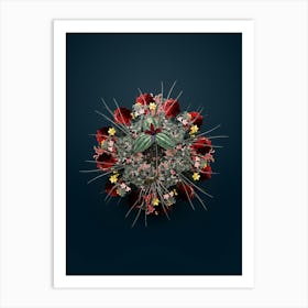 Vintage Tri Floral Wreath on Teal Blue n.1679 Art Print