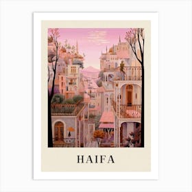 Haifa Israel 1 Vintage Pink Travel Illustration Poster Art Print