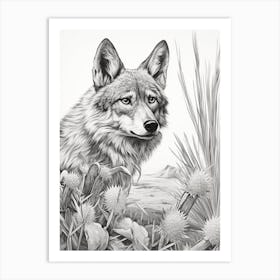 Gray Wolf Vintage Drawing 1 Art Print