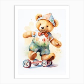 Roller Skating Teddy Bear Painting Watercolour 4 Art Print