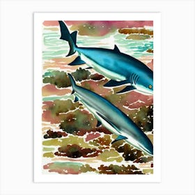 Reef Shark Vintage Graphic Watercolour Art Print