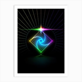 Neon Geometric Glyph Abstract in Candy Blue and Pink with Rainbow Sparkle on Black n.0054 Art Print