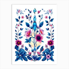 Blue Flowers With Crystals Art Print