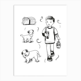 Dog Lover Black And White Line Art Art Print