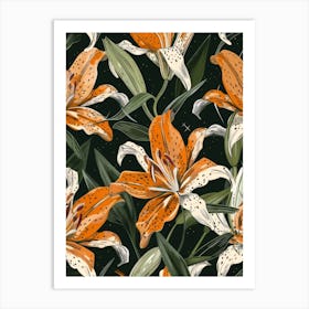 Seamless Pattern With Orange Lilies Art Print