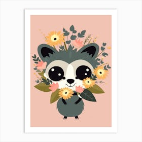 Cute Kawaii Flower Bouquet With A Hissing Possum 1 Art Print