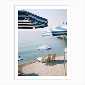 Blue And White Beach Umbrellas Italy Summer Vintage Photography Art Print