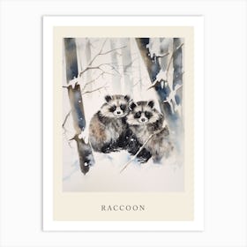 Winter Watercolour Raccoon 1 Poster Art Print