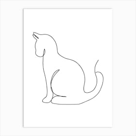 Line Drawing Of A Cat Monoline Simple Line Art Drawing Art Print