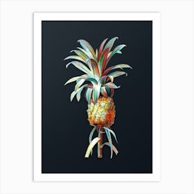 Vintage Pineapple Botanical Watercolor Illustration on Dark Teal Blue n.0902 Art Print