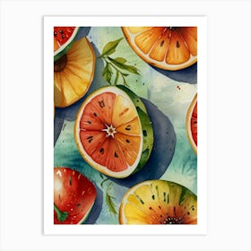 Watercolor Fruit Slices Seamless Pattern Art Print