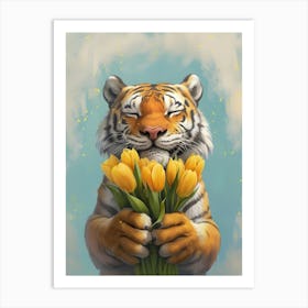 Tiger With Tulips Art Print