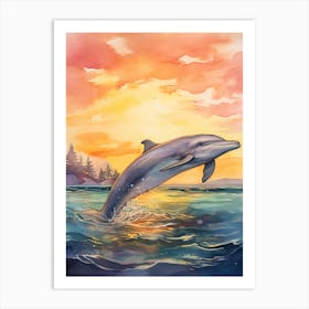 Sunrise Dolphin Watercolour Illustration  Art Print