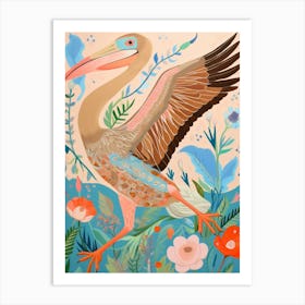 Maximalist Bird Painting Brown Pelican 1 Art Print