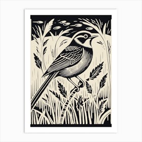 B&W Bird Linocut Sparrow 3 Art Print