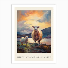 Sheep & Lamb At Sunrise Art Print