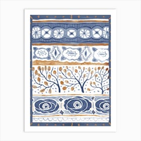 Blue And Gold Folk Art Deco Stripes Art Print