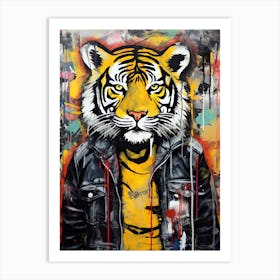 Tiger in a leather jacket Art Print