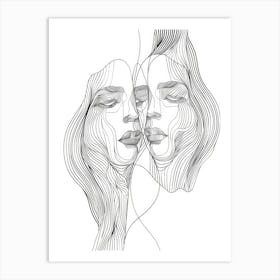 Abstract Women Faces In Line 1 Art Print