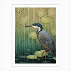 Ohara Koson Inspired Bird Painting Green Heron 3 Art Print