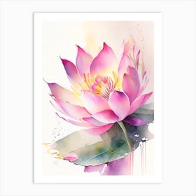 Pink Lotus Storybook Watercolour 4 Art Print