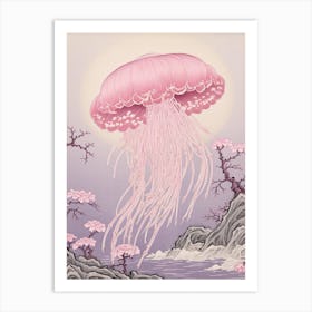 Mauve Stinger Jellyfish Japanese Style 3 Art Print