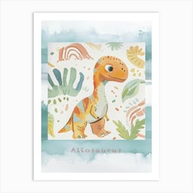 Allosaurus Dinosaur Muted Pastels Pattern 1 Poster Art Print