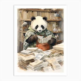 Panda Art Collecting Stamps Watercolour 1 Art Print