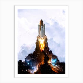 Space Launch Rocket Galaxy Universe Art Print