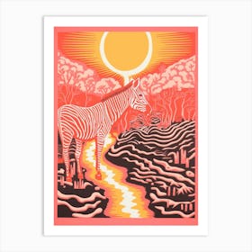 Zebra In The Wild At Sunset Coral 3 Art Print