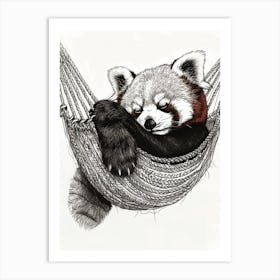 Red Panda Napping In A Hammock Ink Illustration 1 Art Print