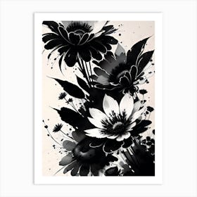 Flowers Black And White Ink Art Print