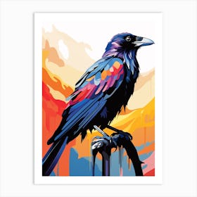 Colourful Geometric Bird Raven 1 Art Print