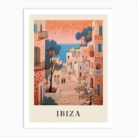 Ibiza Spain 2 Vintage Pink Travel Illustration Poster Art Print