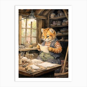 Tiger Illustration Woodworking Watercolour 3 Art Print