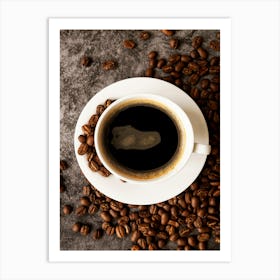 Coffee Cup With Coffee Beans - coffee vintage poster, coffee poster Art Print
