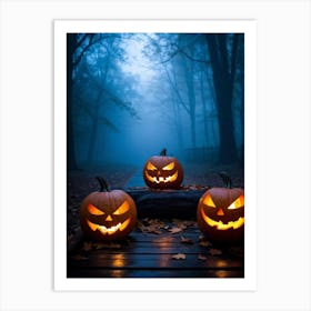 Fog Holiday Greeting Scarey Evil Dark Ominous Leaf Stripes Haunting Wood Carving Flames (3) 2 Art Print