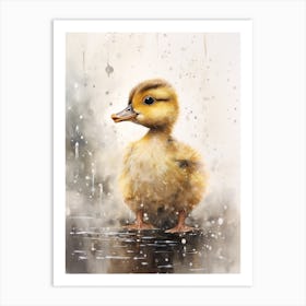 Duckling In The Rain Watercolour 2 Art Print