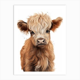 Simple Illustrative Painting Of Baby Highland Cow 3 Art Print