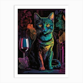 Cat With Wine Glass 1 Art Print