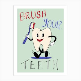 Brush Your Teeth Retro Cartoon Bathroom Art Print