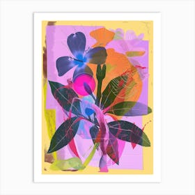 Periwinkle (Vinca) 1 Neon Flower Collage Art Print