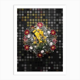 Vintage Cheiranthus Flower Wreath on Dot Bokeh Pattern Art Print