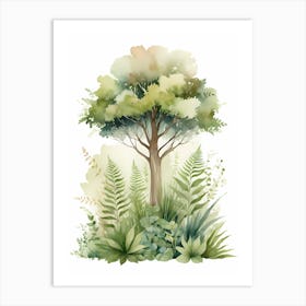 Watercolor Tree In The Forest Art Print