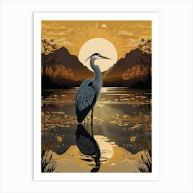 Heron At Sunset Art Print