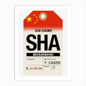 Shanghai (SHA) China Vintage Airline Luggage Tag Art Print