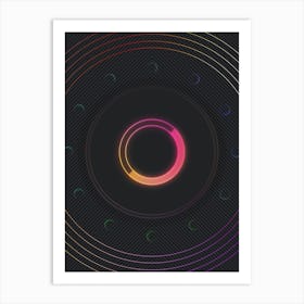 Neon Geometric Glyph in Pink and Yellow Circle Array on Black n.0343 Art Print